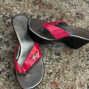 Guess Fuchsia and Black Wedge Sandals